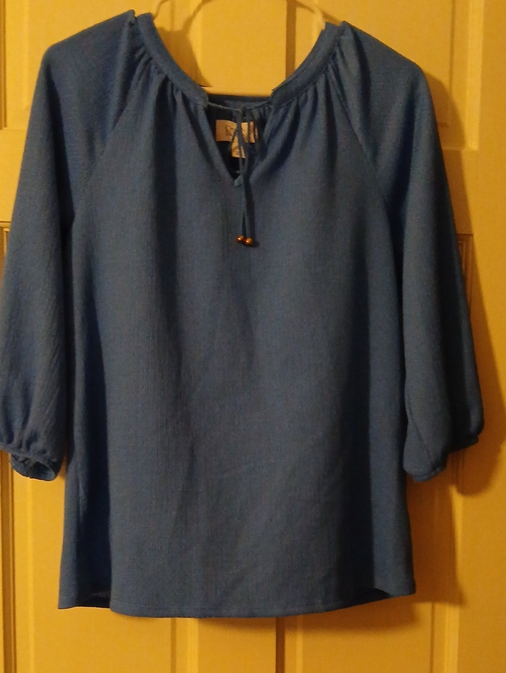Croft & Barrow Blue Peasant Blouse with Tie Neck